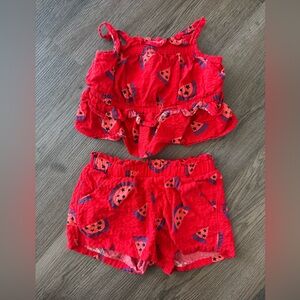 Girls Cat & Jack watermelon ruffle sleeves top & short set size 3T